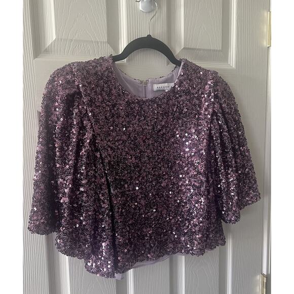 ENDLESS ROSE Purple Sequin Sparkle Encrusted Cropped Party Blouse Top - Picture 3 of 16